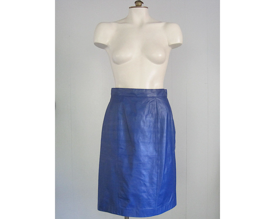 Vintage Leather Skirt/1980S 90S Blue Rafferty Pencil Size Small Medium 7/8