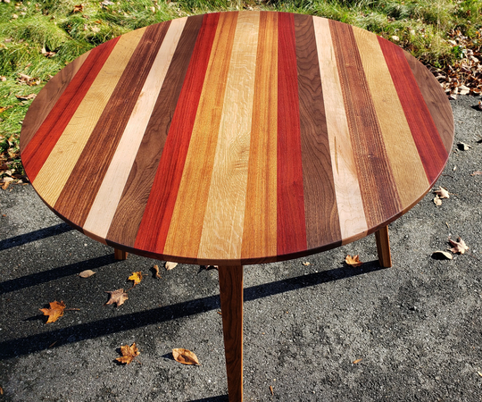 Mid-Century Round Dining Table, Kitchen Coffee Reclaimed Walnut Outdoors Deck Or Patio Table