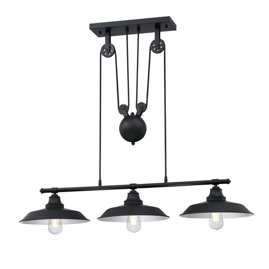 Westinghouse Lighting Iron Hill Three Light Indoor Pulley Pendant, Matte Black Finish - 3-Light
