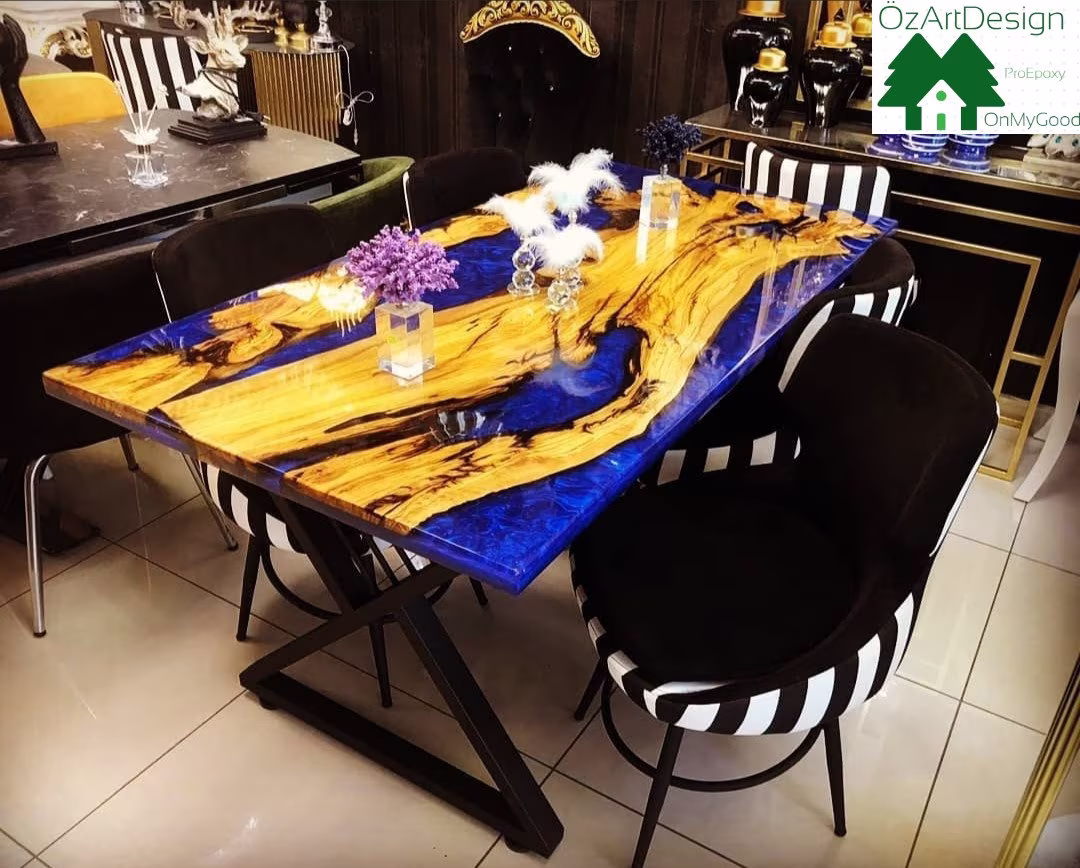 Custom Live Edge Dining Table, Wood Epoxy Coffee Table & Legs Or Top, River Resin Walnut Slab Dine
