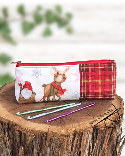 Timber Gnomies Fabric Pencil Pouch~Knitting Needles Pouch ~Crochet Hooks Pouch~Gnomes Fabric~Alexander Henry