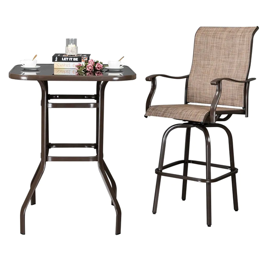 Wrought Iron Glass High Bar Table Patio Bar Table Black