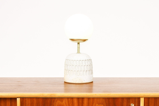 Ceramic Stoneware Studio Pottery Table Lamp Globe Shade Slot Pattern White Glaze L19