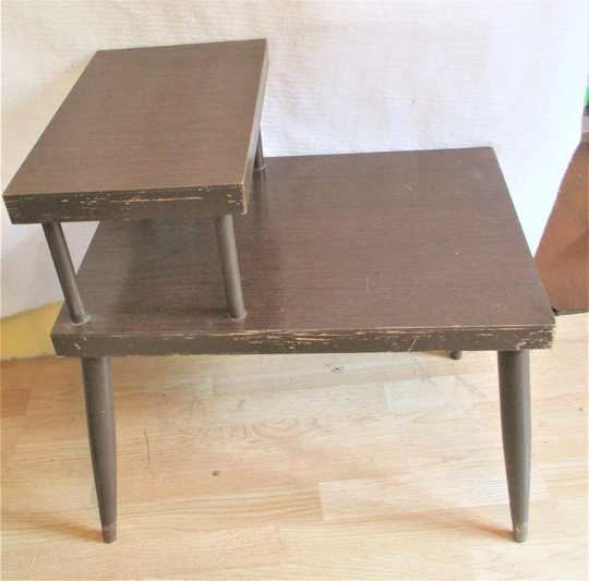 step Side 2 Tiered Wood End Table Vintage Mid Century Modern