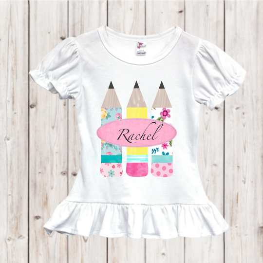 Monogrammed Back To School Pretty Pencils Shirt - To Tops With Name Monogram Shirts Tees For Kids