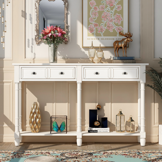 Console Table Sofa Table Easy Assembly with Two Storage Drawers and Bottom Shelf for Living Room