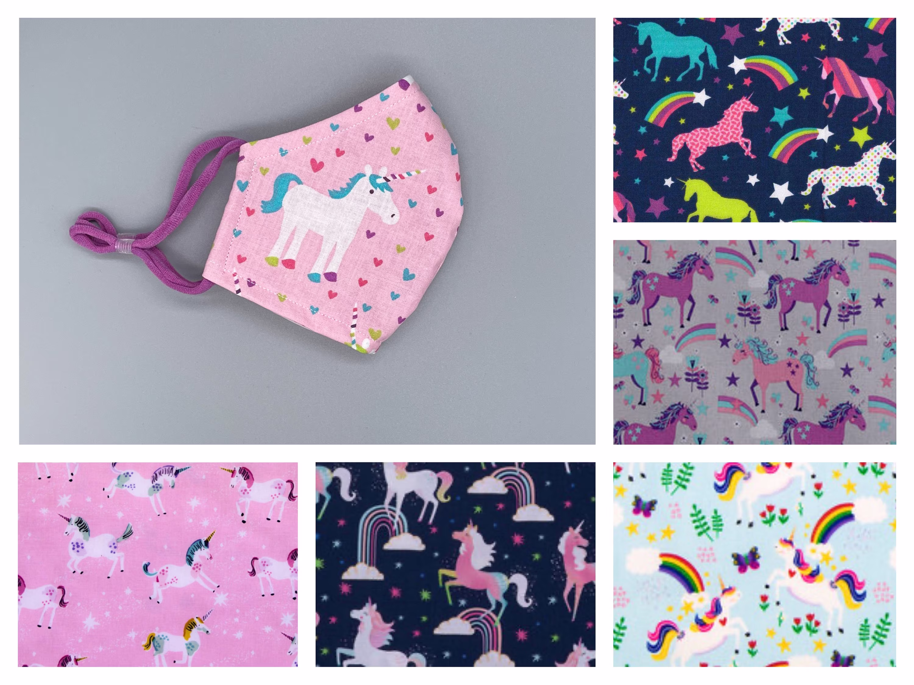 Unicorn, Rainbow, Pink - Face Mask Adult, Child, Kid, School, Adjustable, Nose Wire, Cotton, Washable, Handmade, Reusable