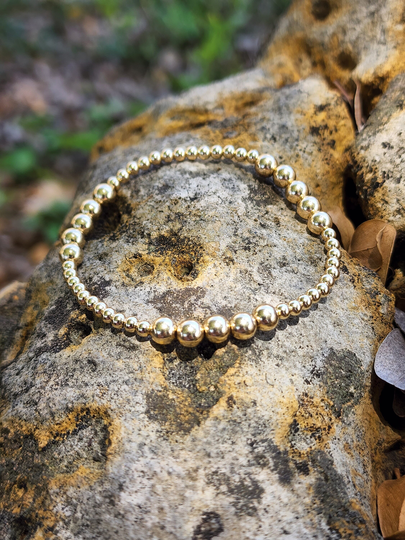 Gold Filled 3mm & 5 Sections, Layering Bracelet, Isabella Celini, Beads, Stretch Stacking Boho Chic
