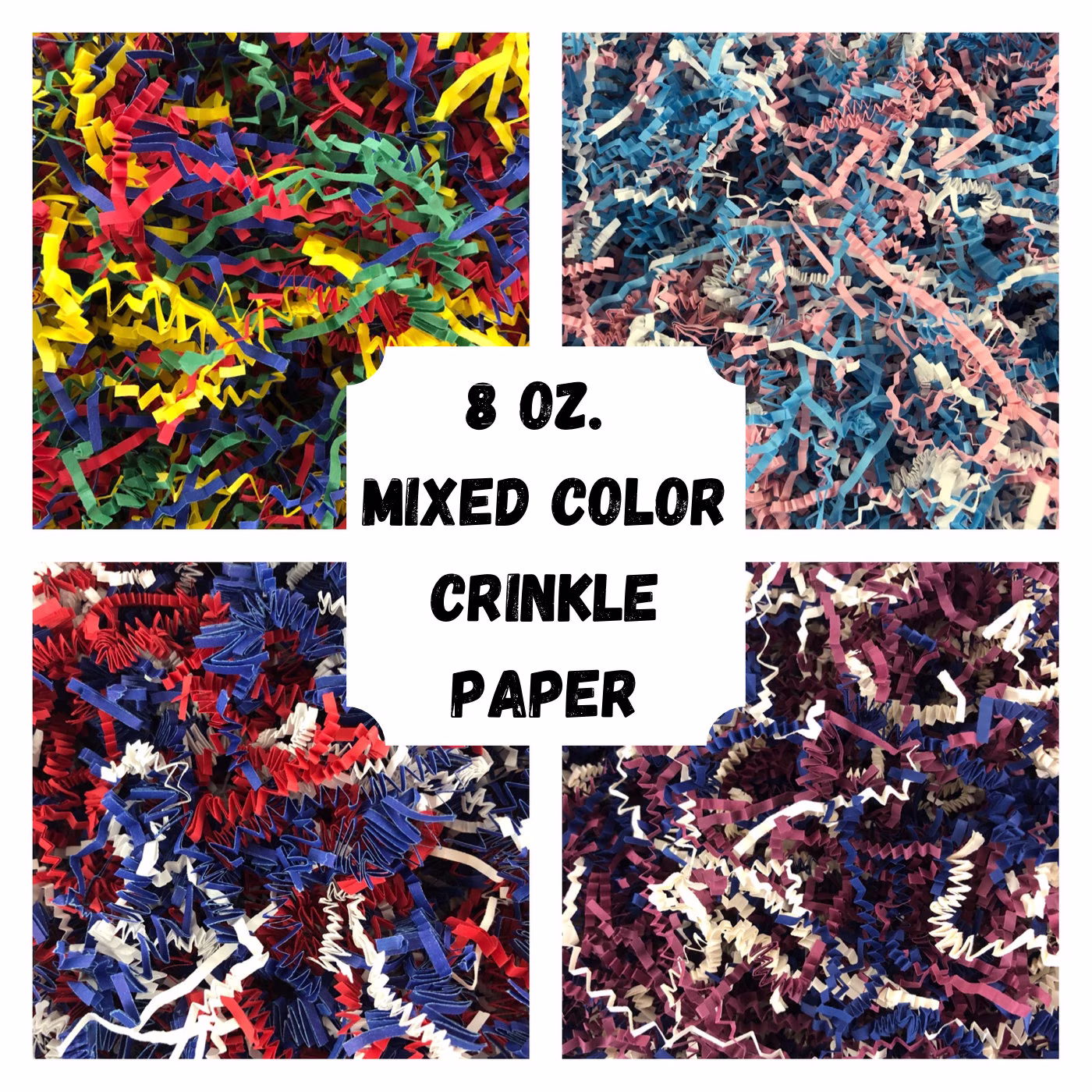 Mixed Color Crinkle Paper, 8 Oz. Shredded Paper For Gift Baskets & Boxes, Shipping, Wedding Party Supplies, 100% Recycled