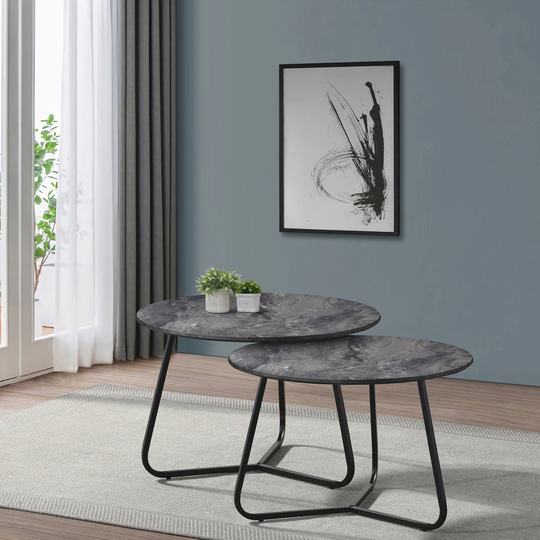 Mallory Faux Slate and Matte Black Coffee Table Set