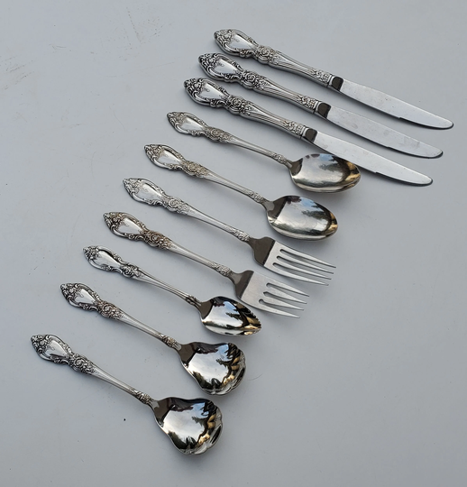 Oneida Community Stainless Oco Wordsworth Pattern - Mixed Set Of 10 Pieces Sugar Spoons Soup Dinner Knives Fork +