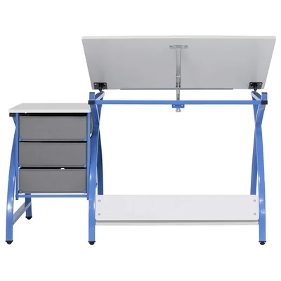 2 Piece Venus Craft Table With Angle Adjustable Top And Stool - Blue/White