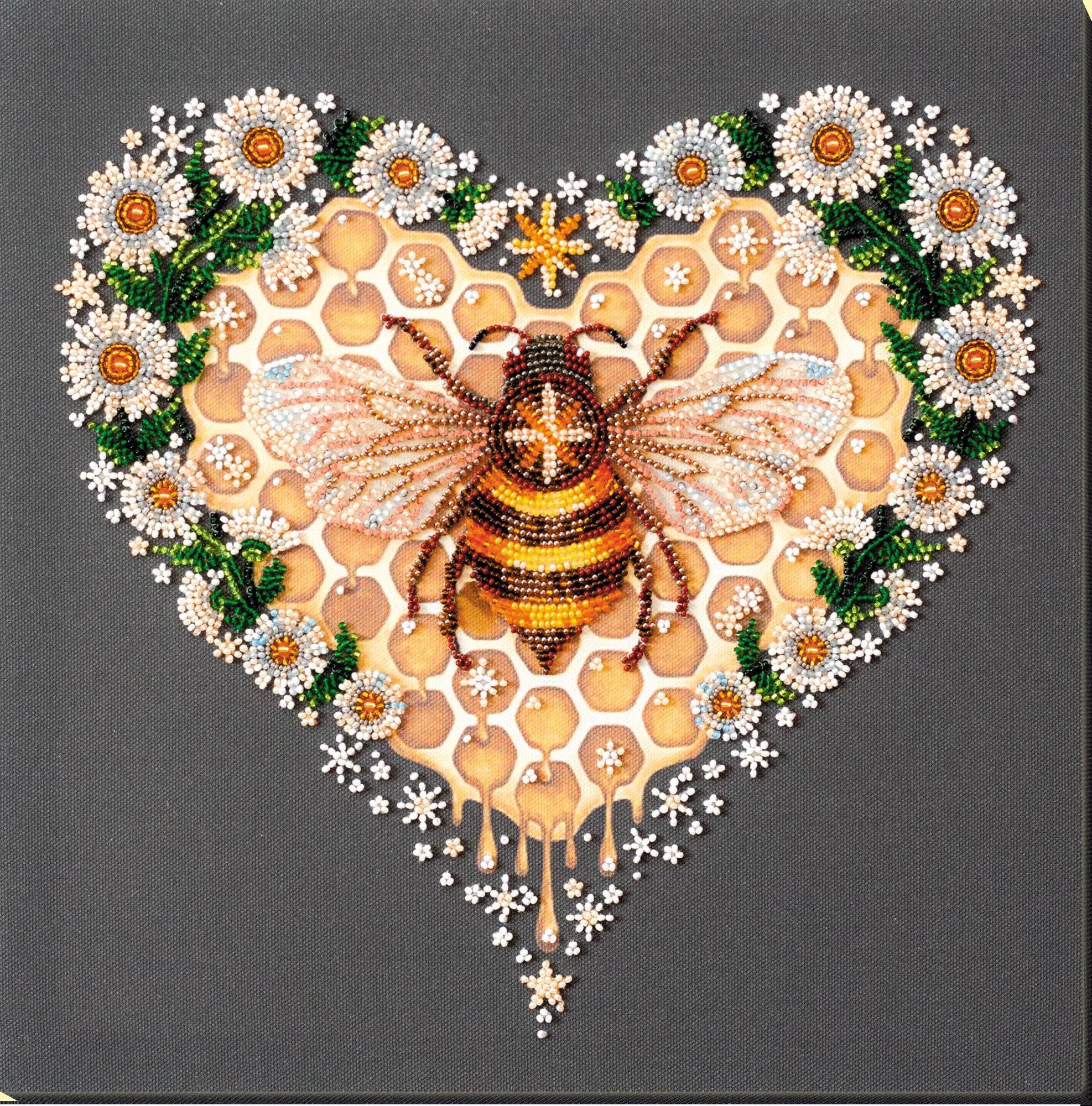 Diy Bead Embroidery Kit On Art Canvas "Bee" Size 12.6"×12.6" | 32×32 cm, Gift | Abris