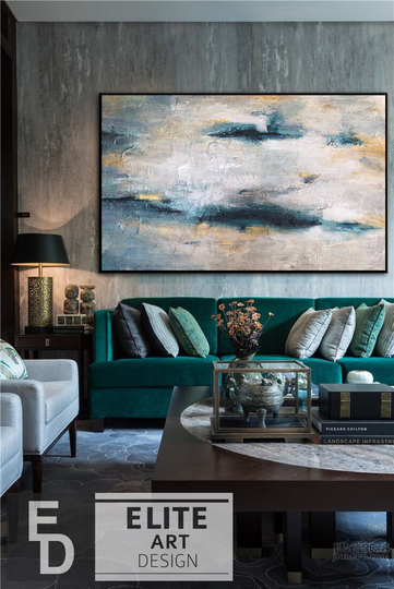 Original Abstract Colorful Oil Painting On Canvas Fine Art Blue Wall Textured Acrylic Artwork For Living Room Decor