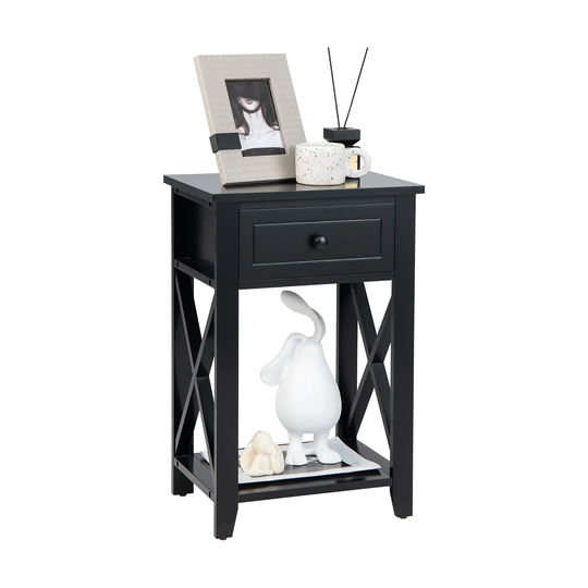 Modern X Design Nightstand Bedside Table w Drawer Storage Shelf