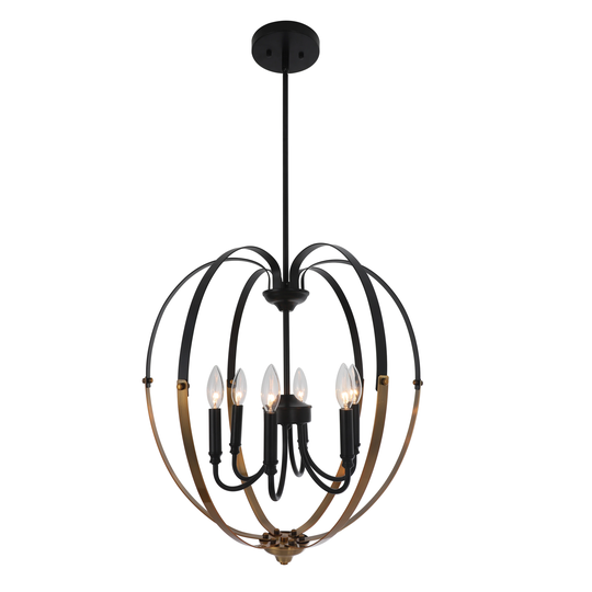 6-light Matte Black/ Antique Brass Hanging Pendant