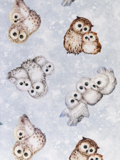 Snowy Owls Pale Blue Quilting Cotton Fabric By 1/4 Yard, 1/2 Yard Or Fat Quarter, Australian