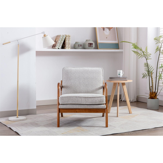Lounge Arm Chair, Mid Century Modern Accent Chair, Wood Frame Armchair for Living Room, Bedroom, Oyster Grey Fabric