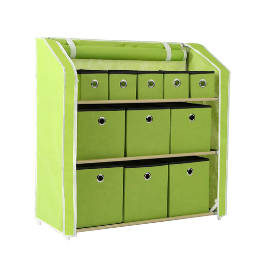 11 Drawers Storage Chest Multifunctional Drawer Storage Unit with Zipper Covered Foldable Bins (Green)