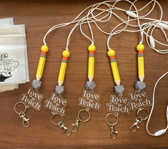 Custom Teacher Lanyard, Pencil Lanyard, Id Holder, Keychain Badge Back To School Supplies
