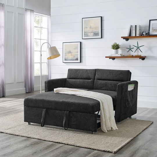 Loveseats Sofa Bed with Pull-out Bed with Adjsutable Back and Two Arm Pocket