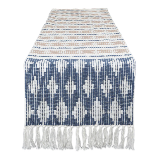 108" Blue and White Fringed Table Runner
