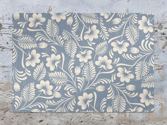 Folblue Ornament Chair Mat, Blue Protective Beige Splat Floral Vinyl Floor Office Room Rug, Kids Decor