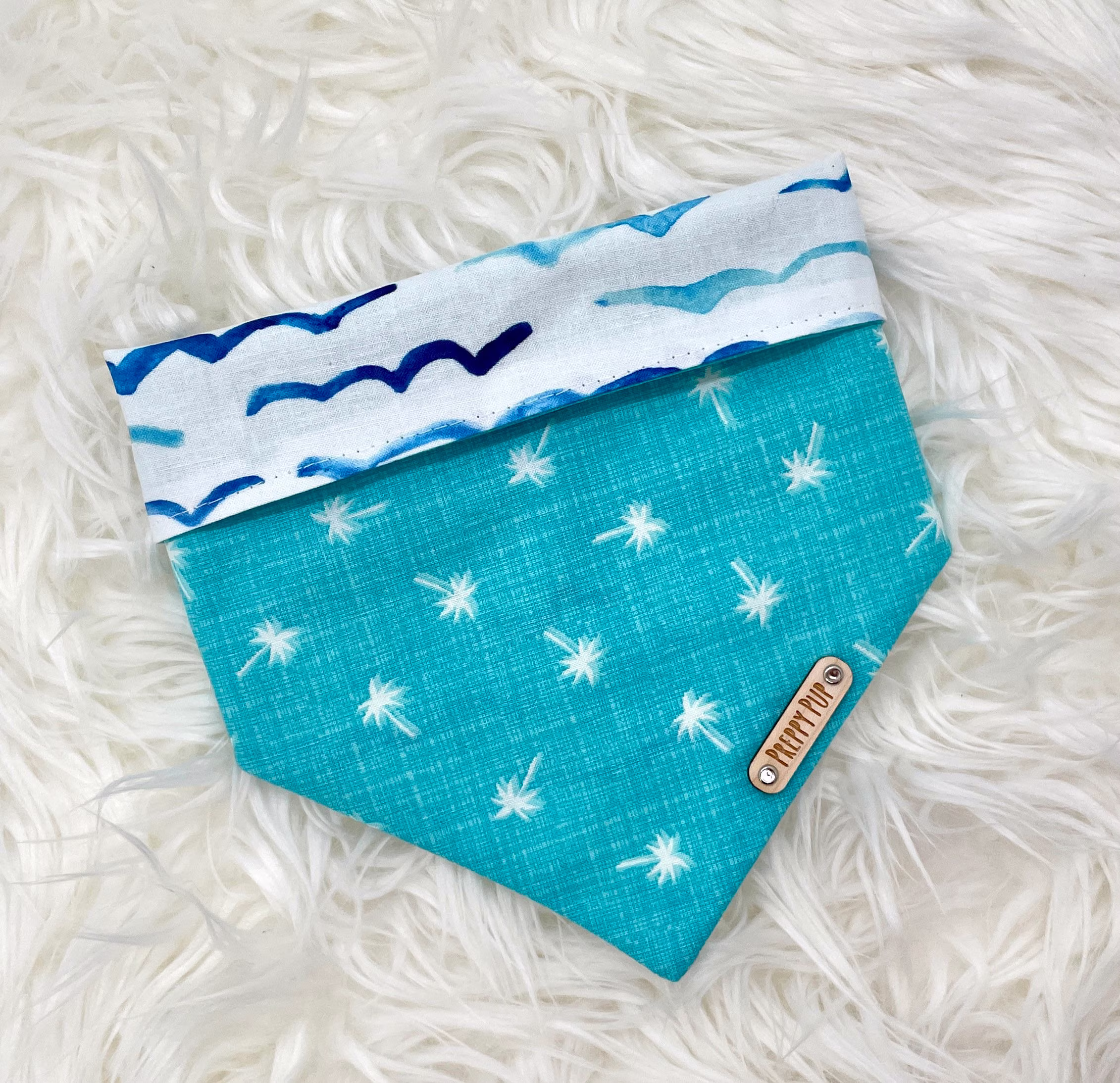 Turquoise Palm Trees Reversible Dog Bandana