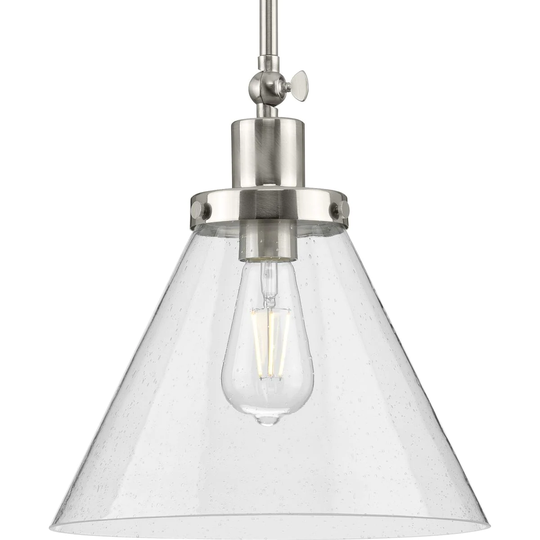 Hinton Collection 1-Light Seeded Glass Brushed Nickel Pendant Light - 12 in x 12 in x 12.5 in