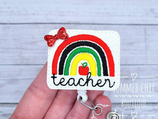 Teacher Rainbow Badge Reel, Pencil School Holder