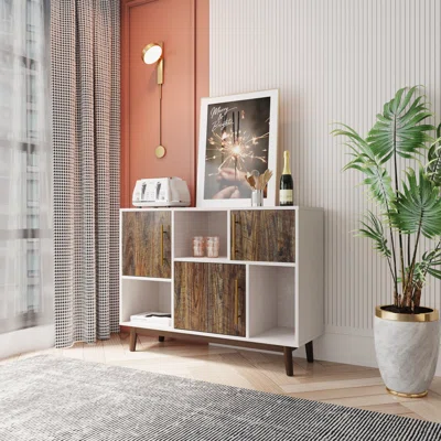 Multi-Purpose Storage Cabinet With Display Stand And Door, Entrance Channel, Modern Buffet Or Kitchen Sideboard, TV Cabinet, White And Oak