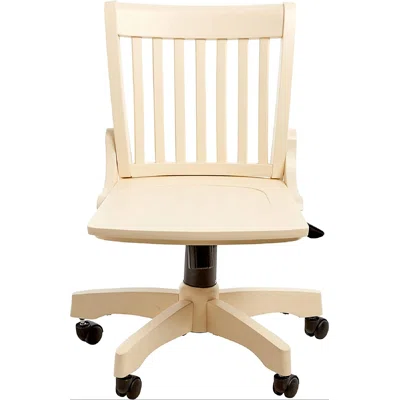 Armless Office Chair With Wooden Seat, Antique White