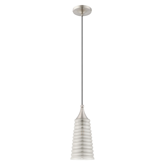 Livex Lighting Ribbed Art Glass 1-Light Mini Pendant - 5.5"Dia. x 13.5"-80"Adj. H - 5.5"Dia. x 13.5"-80"Adj. H