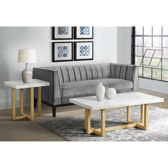 Picket House Furnishings Meyers Marble Rectangular Coffee Table in Natural