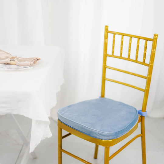 2" Thick, Dusty Blue Memory Foam Seat Cushion, Chiavari Chair Cushion Pads, With Velcro Strap & Removable Velvet Cover
