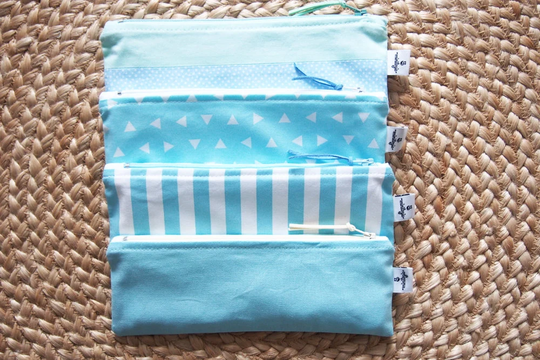 Aqua Reusable Snack Bag, Zipper Pouch, Straw Cutlery Pouch, Case, Utensil Pencil Zero Waste