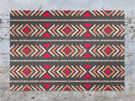 Aztec Red Details Chair Mat, Gray Splat Orange Vinyl Floor Ikat Protective Pad, Office Room Rug, Kids Decor