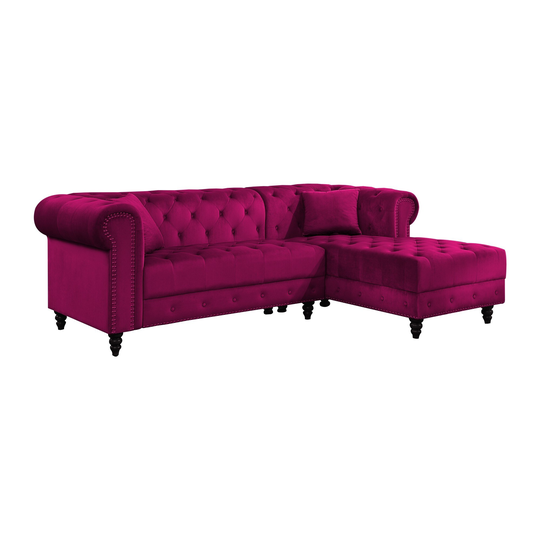 2 Piece Sectional Sofa Set with Chesterfield Design, Red
