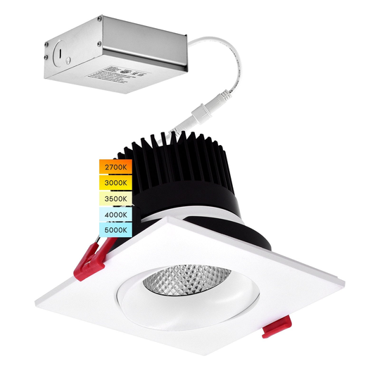 Luxrite Adjustable Square LED Recessed Gimbal Light 5 Color Selectable 2700K - 5000K Dimmable Wet Rated ETL Listed