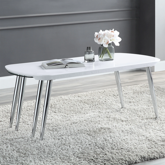 End Table Coffee Table for Living Room in White & Chrome Finish