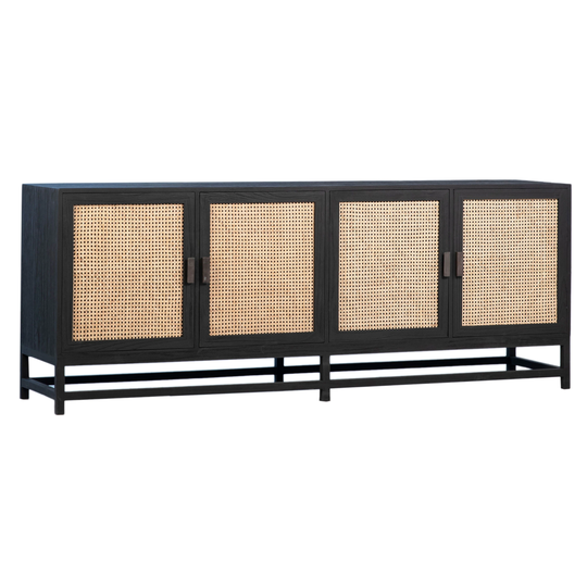 Khloe 83" Exotic Wood and Rattan 4-Door Sideboard