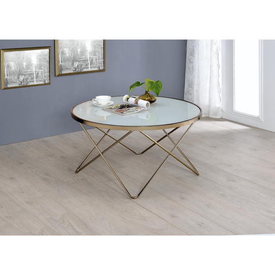 Acme Furniture Valora Gold-tone Metal/White Glass Coffee or End Table