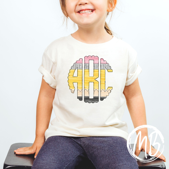 Pencil Scallop Monogram Tee | School Toddler Baby Girl Back-To-School
