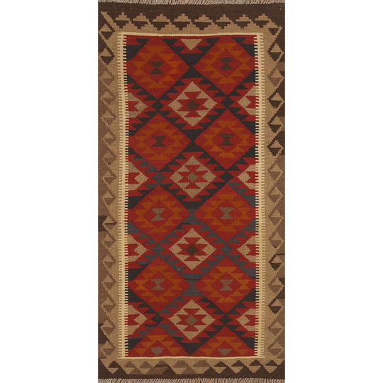 Kilim Reversible Runner Rug Hand-woven Multi-Color Wool Carpet - 3'1" x 6'7"