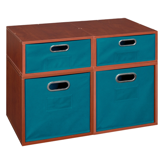 Noble Connect Storage Set- 2 Full Cubes/2 Half Cubes with Foldable Storage Bins- Cherry/Teal