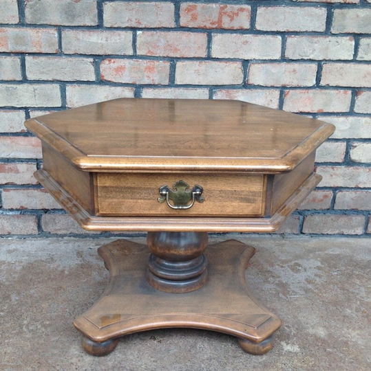 Vintage Pedestal Side Table, Ethan Allen, End Paint To Order, Oversized Nightstand, Custom Painted, Hexagon, Nightstand With Drawer