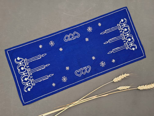 Danish Minimalistic Handmade Table Runner - 60S Or 70S, Handmade. Cotton With Embroidery Candle Holders. Christmas Decor. Xmas Joy