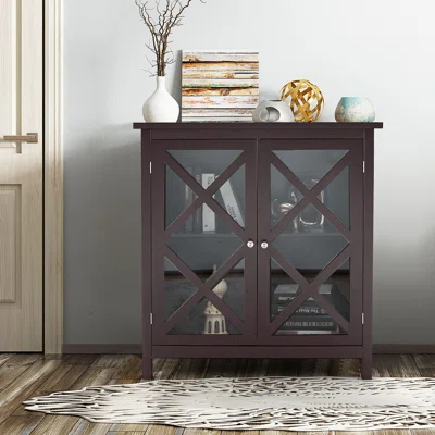 Gracie Oaks Kitchen Buffet Sideboard Storage Cabinet W/glass Doors & Adjustable Shelf White