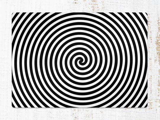 Illusionist Spiral Chair Mat, Black Splat White Vinyl Floor Stripes Protective Flooring, Comfort Mat