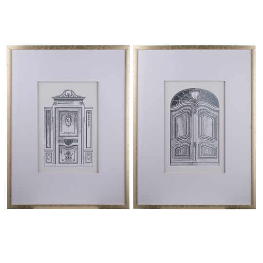 A&B Home Silver Framed Pencil Architectural Art (Set of 2)